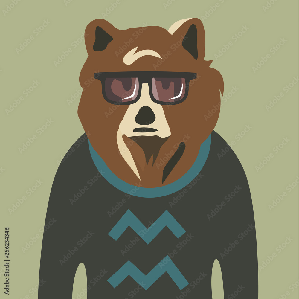 Vector illustration of hipster bear in sweater and glasses Vector illustration of hipster bear in sweater and glasses