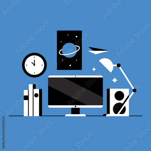Vector illustration icon set of workspace