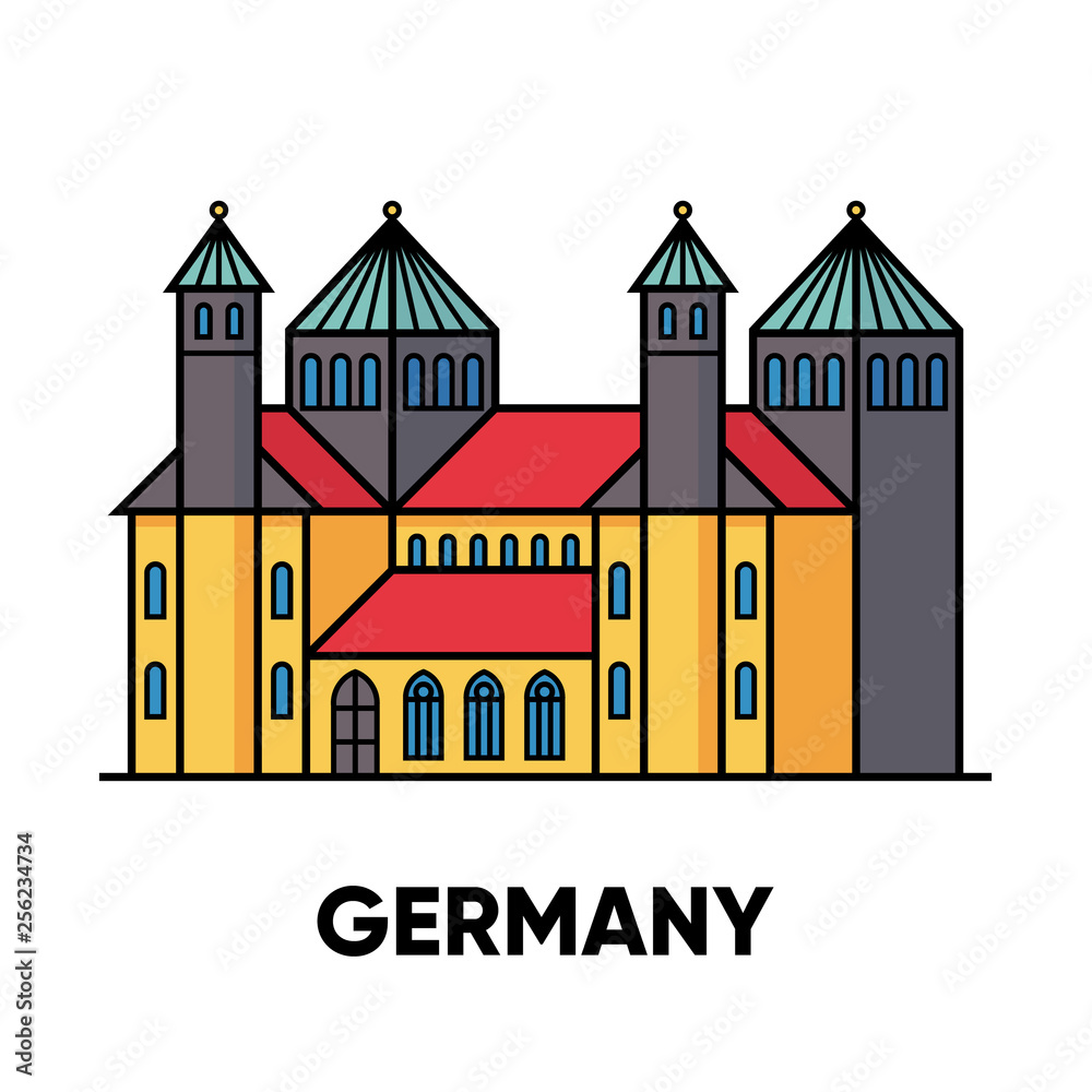 Germany, Hildesheim, St. Mary's Cathedral and St. Michael's Church, vector travel illustration