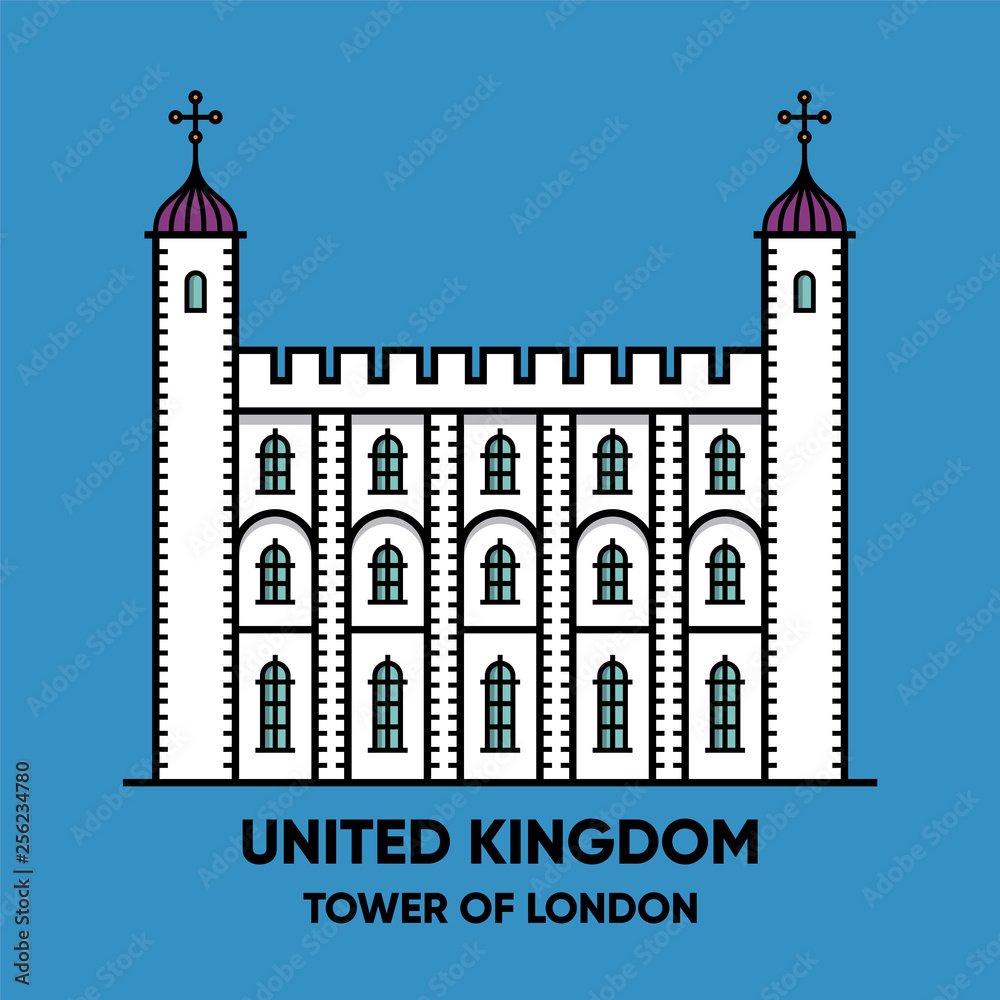 United Kingdom, Tower of London, vector travel illustration, flat icon