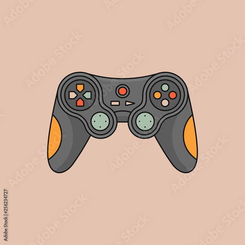 Video game controller icon. Joystick wireless gadget illustration. Colorful gamepad in flat design.