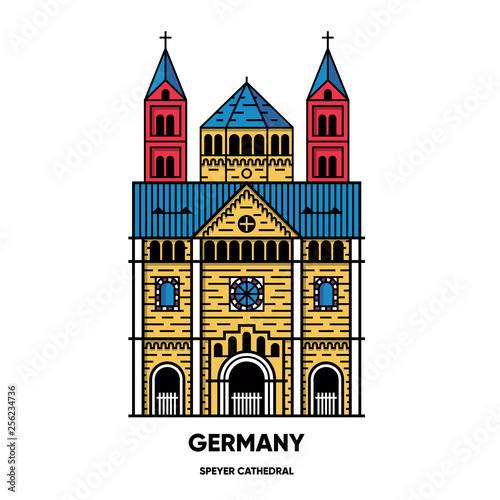 Germany, Speyer Cathedral, vector travel illustration, flat icon