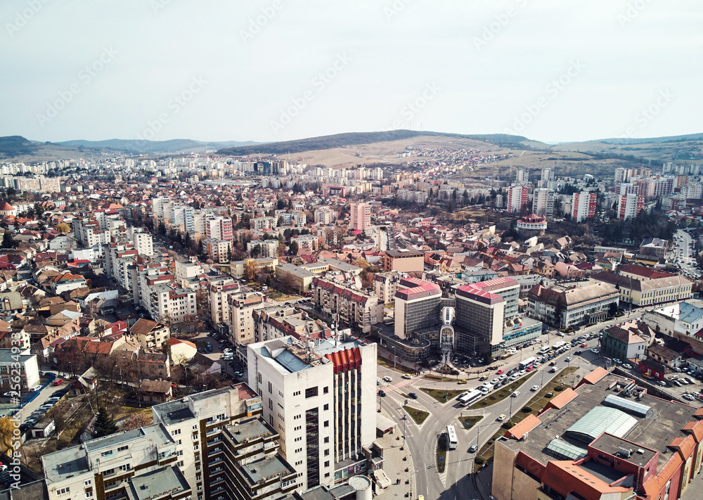 Fototapeta premium Aerial shot of Targu Mures old city at daylight