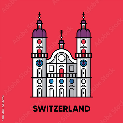 Switzerland, Abbey of Saint Gall, vector travel illustration, flat icon