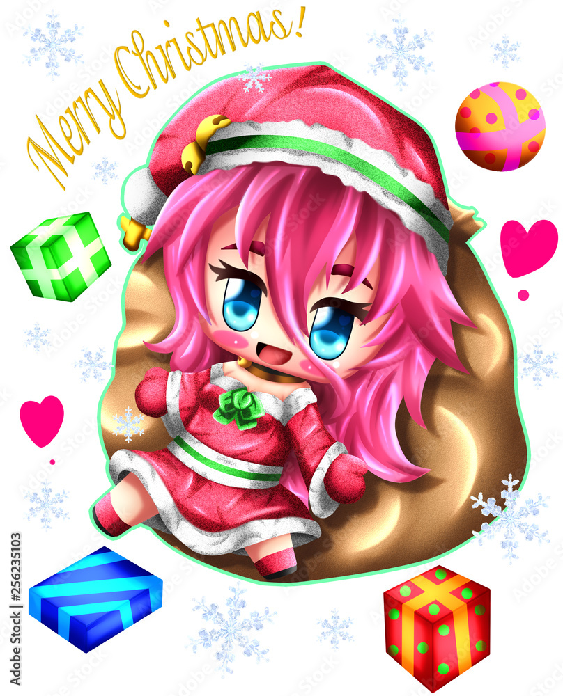 Naklejka premium Kawaii little girl anime chibi