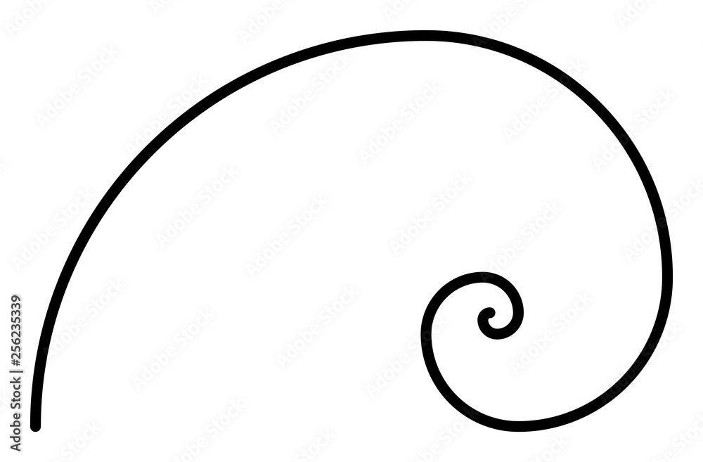 Simple Fibonacci spiral without auxiliary geometry. Simple thick black line Simple Fibonacci spiral without auxiliary geometry. Simple thick black line