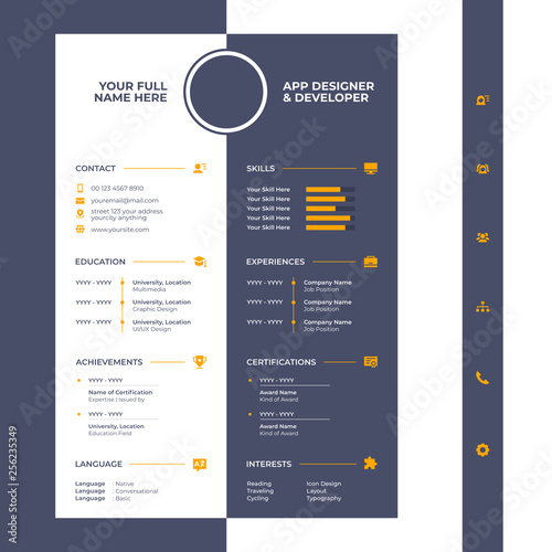 cv design template with glyph icons