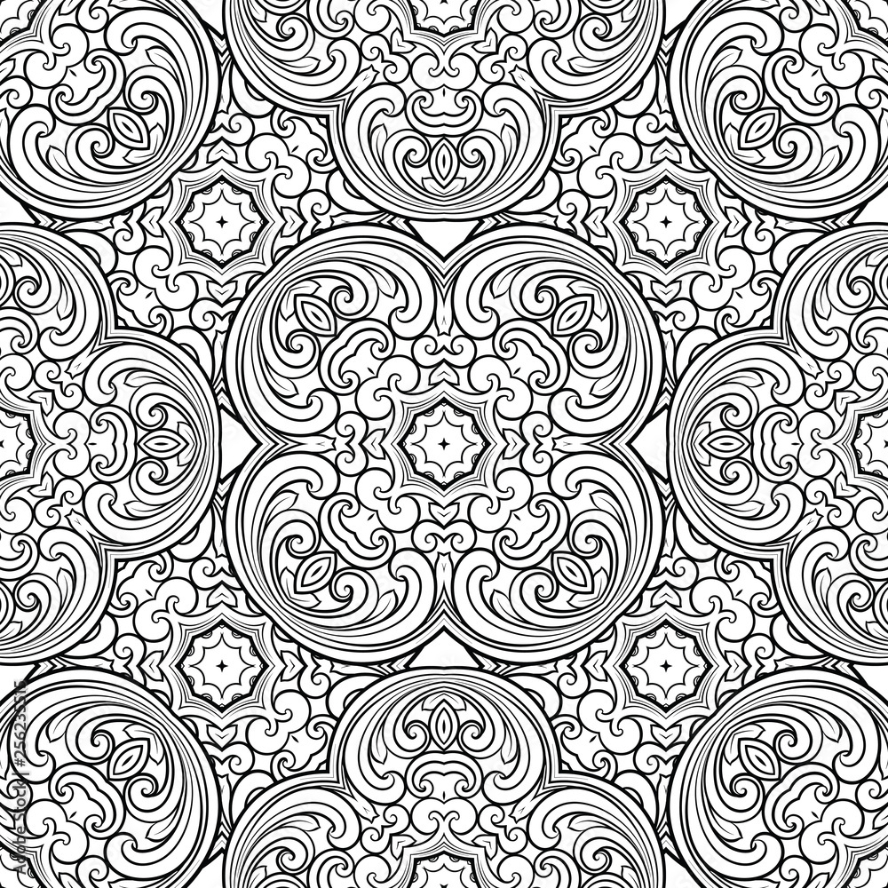 Seamless geometric line pattern in eastern or arabic style. Exquisite monochrome texture. Black and white graphic background, lace pattern Seamless geometric line pattern in eastern or arabic style. Exquisite monochrome texture. Black and white graphic background, lace pattern