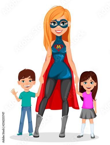 Woman in superhero costume. Super mother