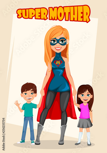 Woman in superhero costume. Super mother