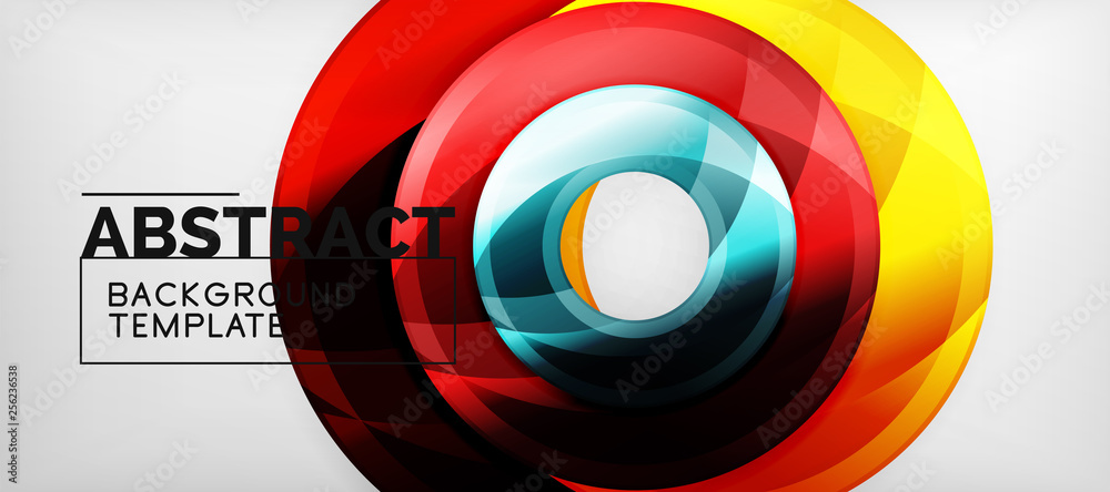 Fototapeta premium Modern geometric circles abstract background, colorful round shapes with shadow effects