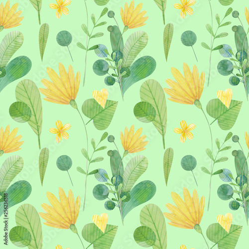 Foto seamless pattern with cute watercolor illustration of stylized flowers