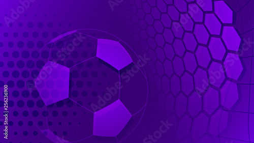 Football or soccer background with big ball in purple colors