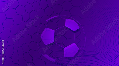 Football or soccer background with big ball in purple colors