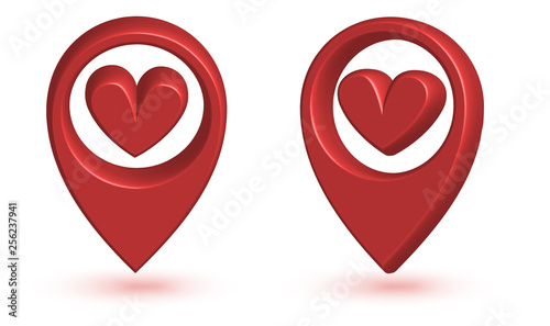 Map pointer with heart icon. 