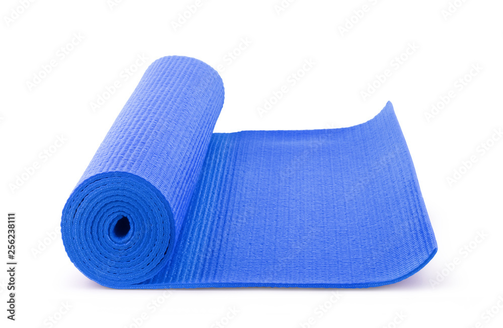 Fototapeta premium Blue color yoga matt on background