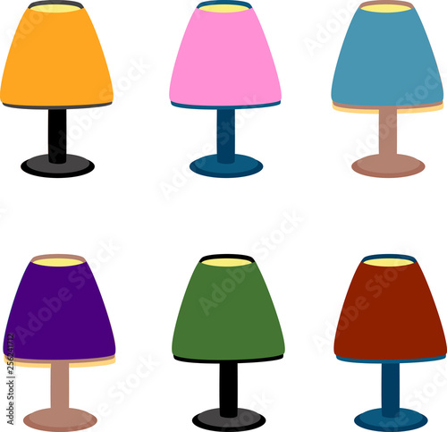 Set of multicolored table lamps, vector illustration