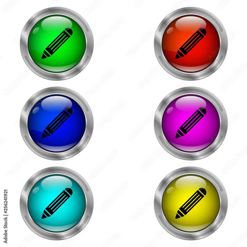 Pencil icon. Set of round color icons. Pencil icon. Set of round color icons.