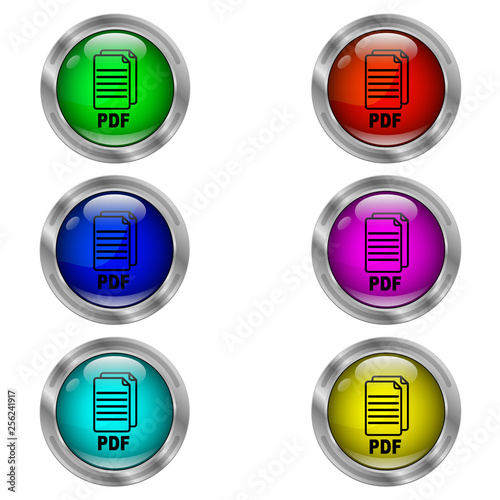 PDF icon. Set of color round icons.