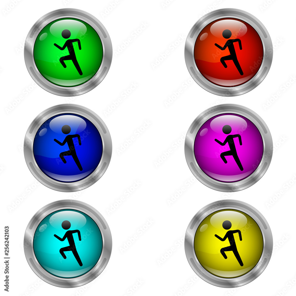 Running man icon. Set of round color icons. Running man icon. Set of round color icons.