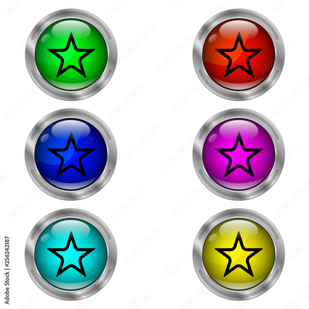 Star icon. Set of color round icons. Star icon. Set of color round icons.