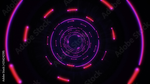 Pink abstract light circles seamless looping. Animation of an abstract background tunnel loop with shiny light circles. Futuristic illumination neon space. Abstract circles neon tunnel.