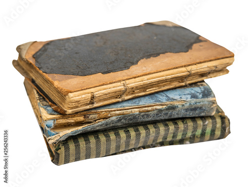 Stack of old books isolated on white background. Old Library