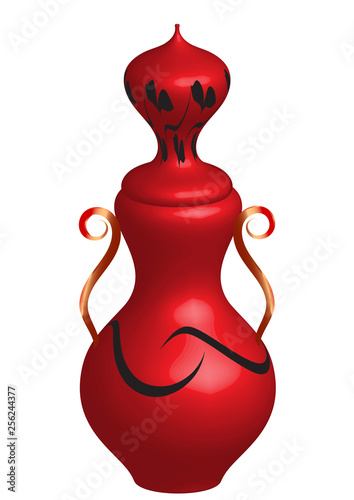 A colorful vessel for preserving grape flavored wine and other beverages, the vessel has a red color.