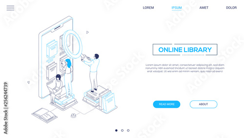 Online library - isometric line design style web banner © Boyko.Pictures