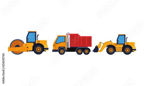Construction vehicles machinery colorful