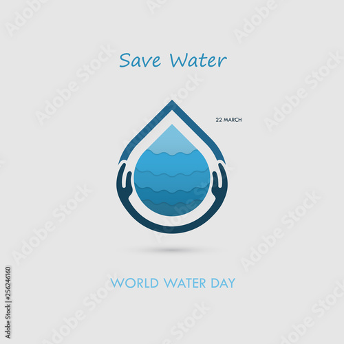 Hand and Water drop with water waves icon vector logo design template.World Water Day icon.World Water Day idea campaign for greeting card and poster.Vector illustration
