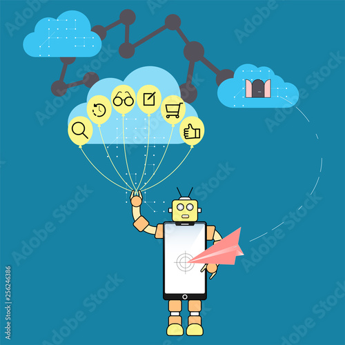Algorithm marketing concept. Modern personalization marketing metaphor. Behavioral data analizing technology. Digital marketing symbol. Vector illustration flat design style.