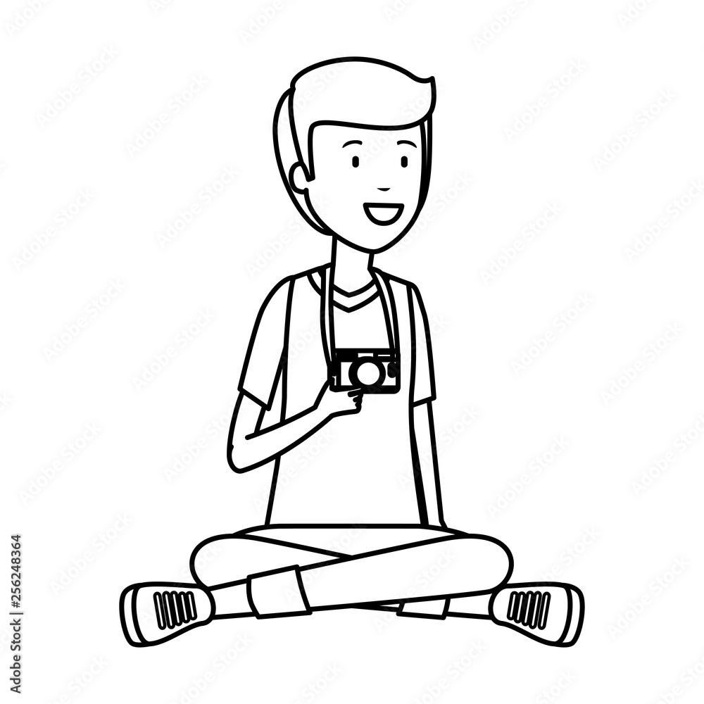 tourist man with camera photographic character tourist man with camera photographic character