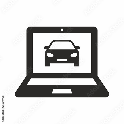 Car on laptop display, vector icon
