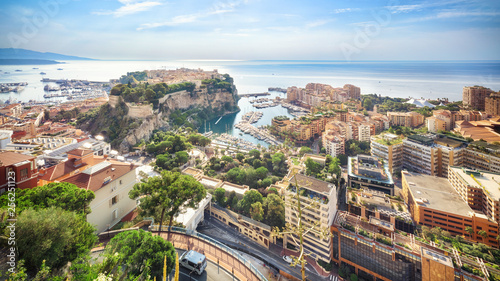Luxury residential area Monaco-Ville with yachts, view from above, Monaco, Cote d'Azur, France