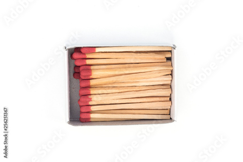 Pile of wooden matches isolated on white background,top view
