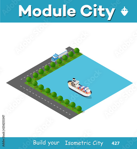 Isometric port cargo ship