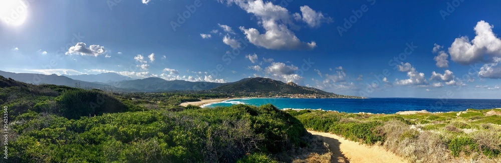 beautiful panorama on corsica with road, city and ocean