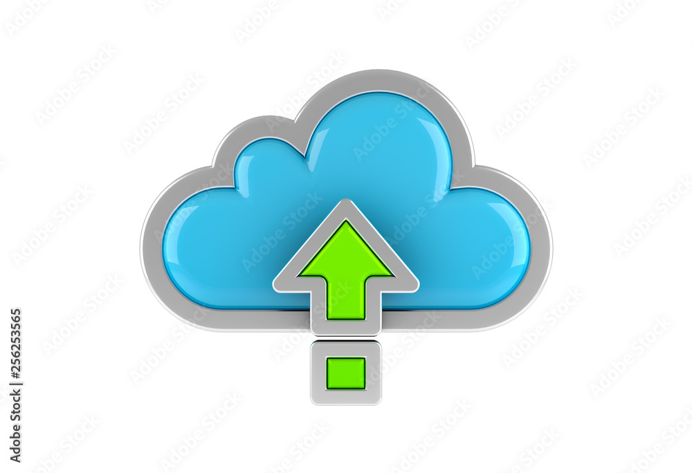 Cloud Computing internet Symbol concept with upload icon on white background. 3D rendering. Cloud Computing internet Symbol concept with upload icon on white background. 3D rendering.