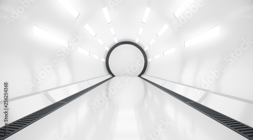 Fototapeta Naklejka Na Ścianę i Meble -  Futuristic tunnel. Future interior background, sci-fi science concept. 3d rendering.