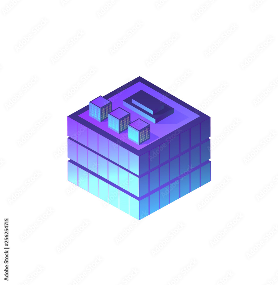 Isometric night building Isometric night building