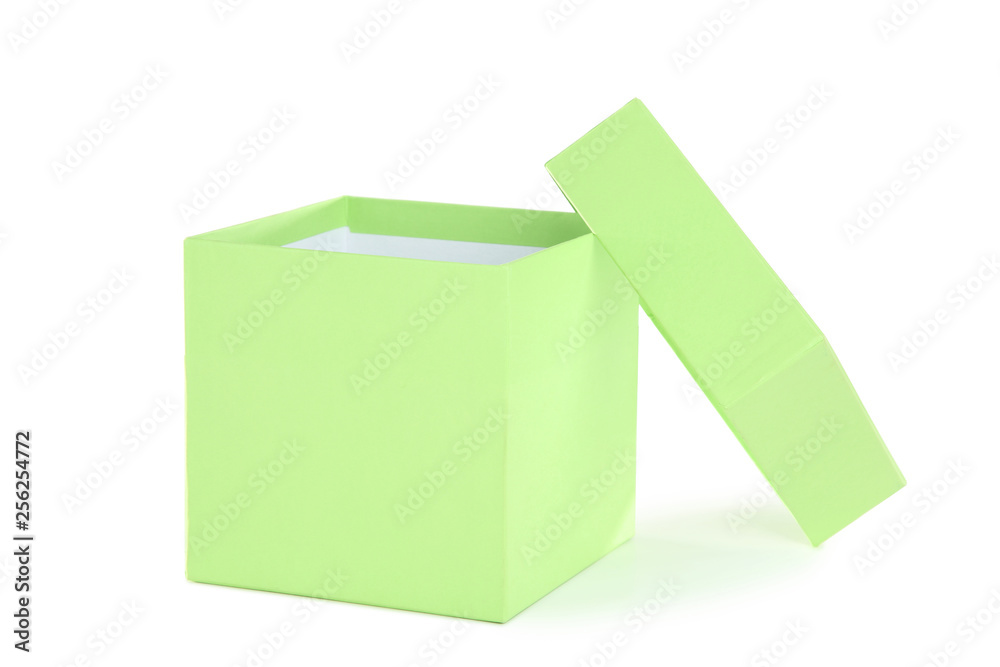 Fototapeta premium Open green gift box isolated on white background