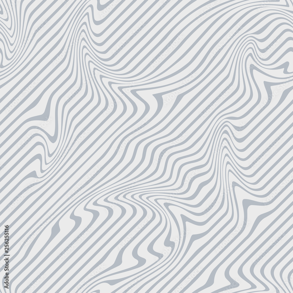 Abstract Illustration of Wave Stripes. Gray and White Striped Background with Geometric Pattern and Visual Distortion Effect. Optical illusion and Curved lines. Op art.