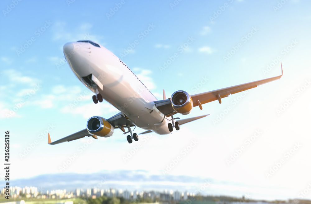 Fototapeta Commercial Airplane close fly by