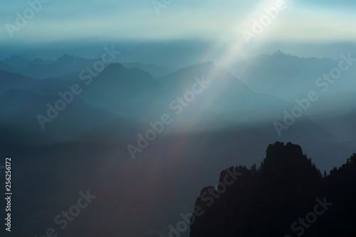 Scenic view of mountains during foggy weather at Mount Pilchuck State Park photo