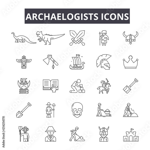 Archaelogists line icons for web and mobile. Editable stroke signs. Archaelogists  outline concept illustrations