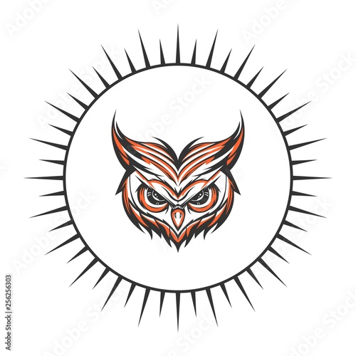 Owl Head With Circle Tattoo Illustration and tshirt design vector