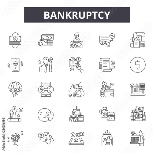 Bankruptcy line icons for web and mobile. Editable stroke signs. Bankruptcy  outline concept illustrations