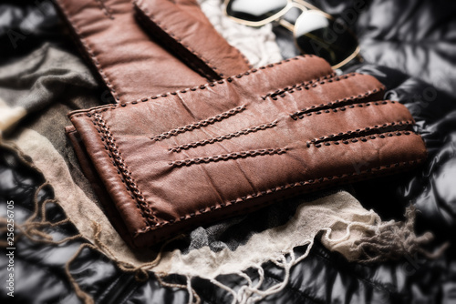 brown leather gloves