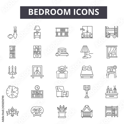 Bedroom line icons for web and mobile. Editable stroke signs. Bedroom  outline concept illustrations
